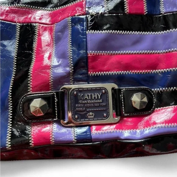 Vintage Y2K Kathy Van Zeeland patchwork patent shoulder bag 🖤💋🎨 - Picture 3 of 7